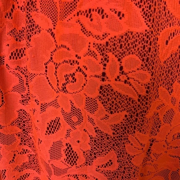 NWT Lola Lace Midi Skirt Bright sheer Coral over black high elastic waistband - Picture 4 of 8